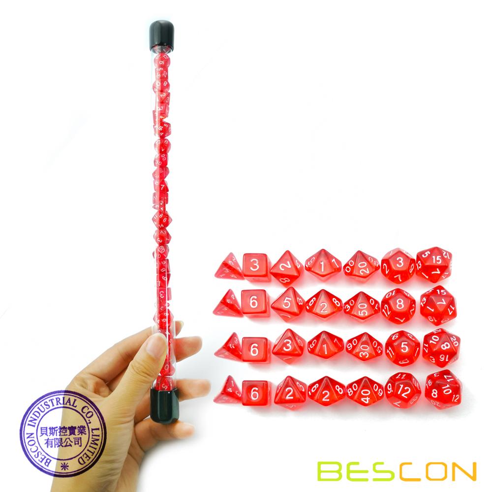 Dice Set Polyhedral - Bescon 28 adet saydam kırmızı Mini