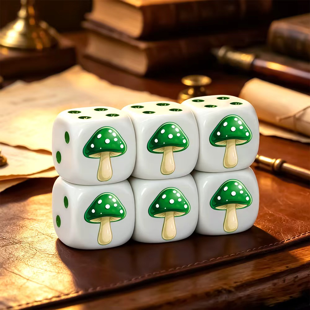 Board Game Dnd - 6 adet sevimli yeşil mantar D6