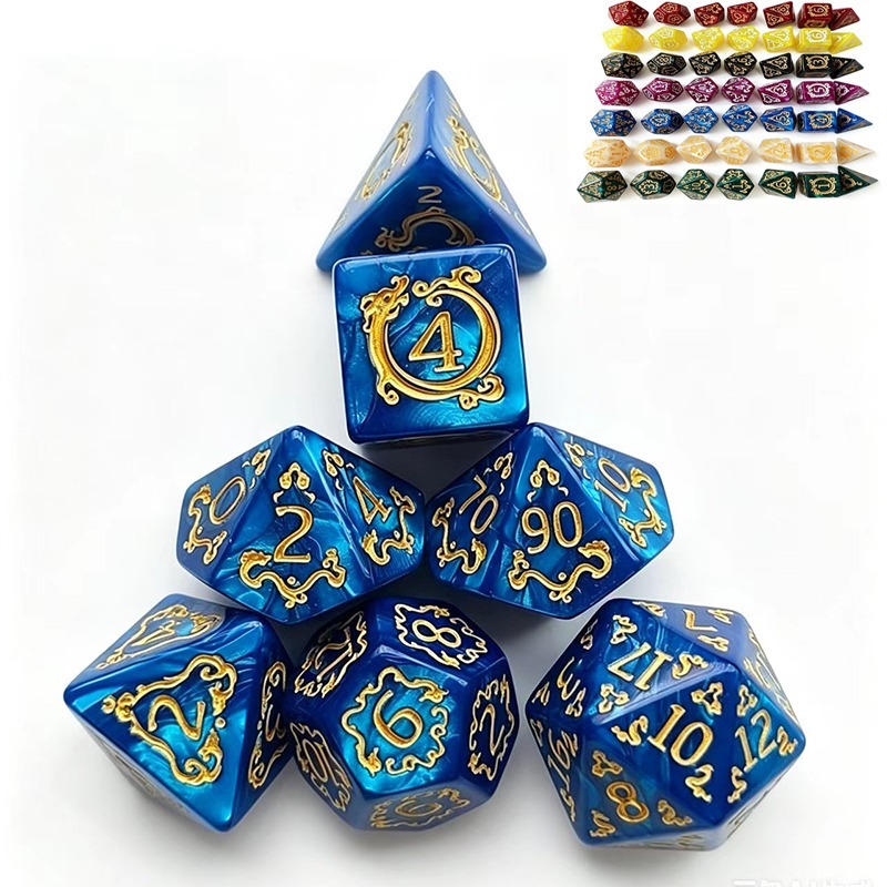 Dice Set Polyhedral - 7 adet ejderha desenli çokyüzlü DND