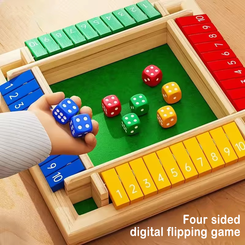 Board Game Flip 7 - Kutu Oyunu Ahşap Zar Dört Taraflı