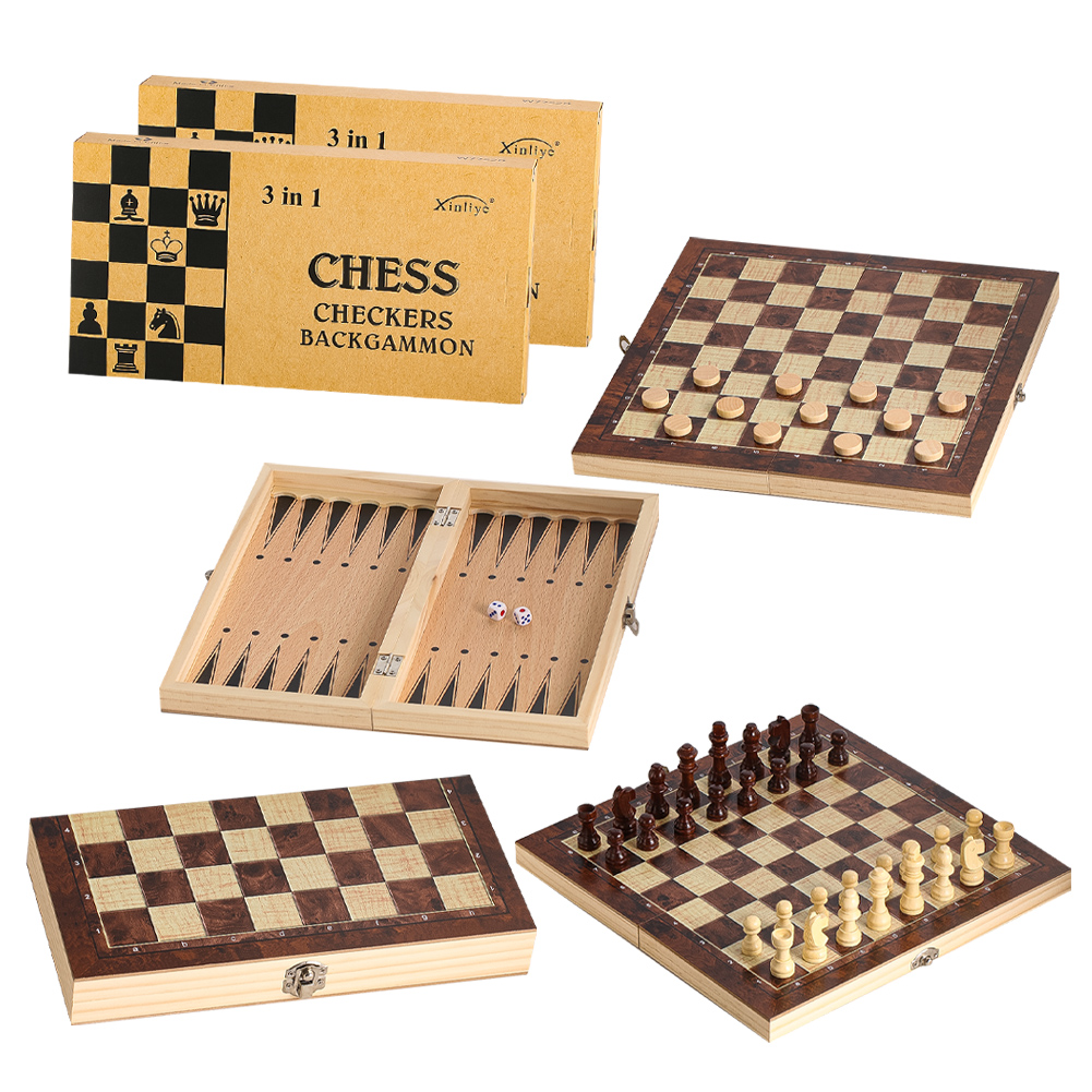 Board Game Vantage - Ahşap 3'ü 1 Arada Dama, Tavla