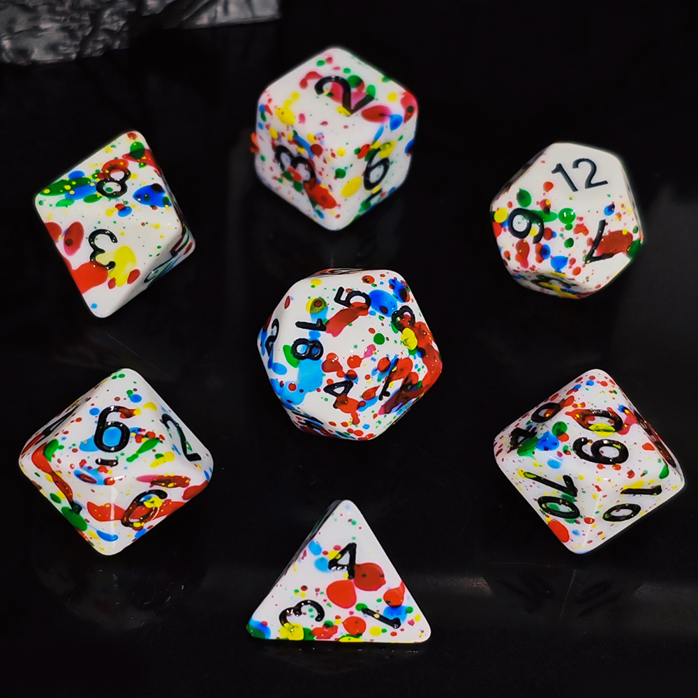 Dice Set Polyhedral - Boya Sıçraması Desenli Zar Seti -