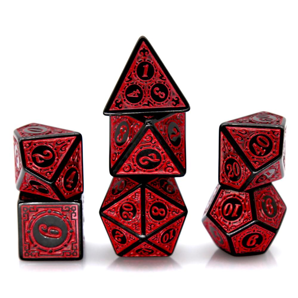 Dice Set Polyhedral - 7 adet siyah kırmızı akrilik çokyüzlü